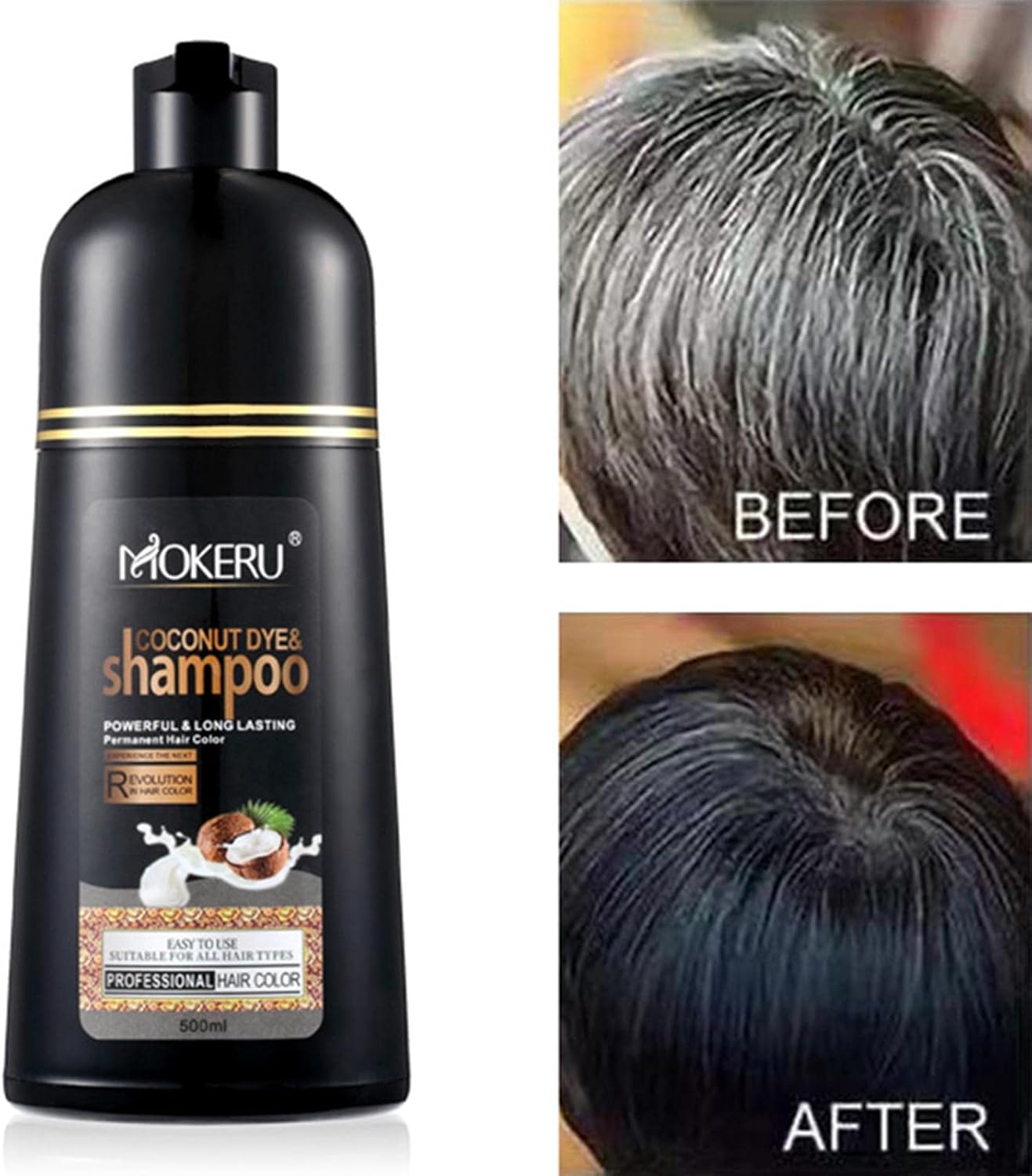 Mokeru Black Shampoo Argan Oil Hair Dye 500 ML - Mokeru