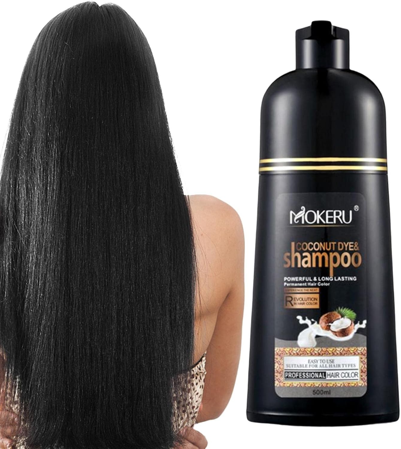 Mokeru Black Shampoo Argan Oil Hair Dye 500 ML - Mokeru